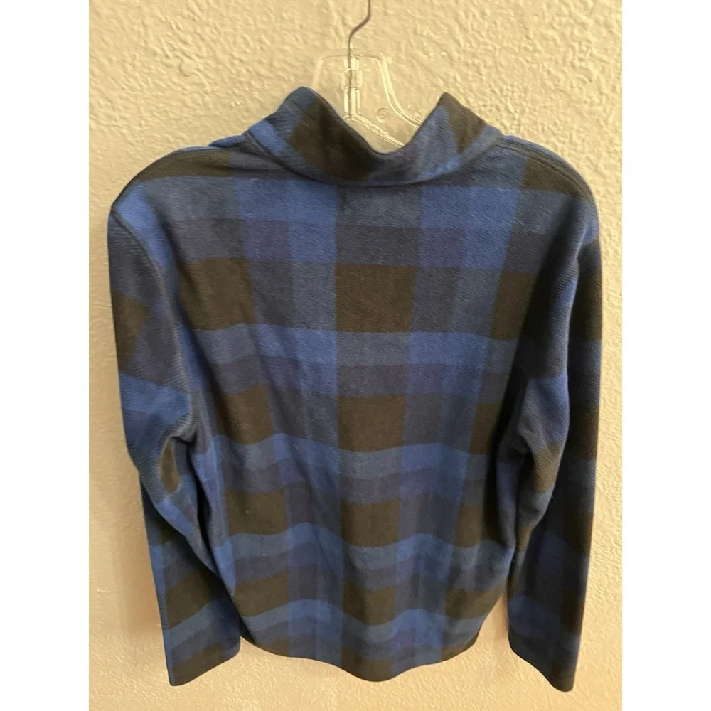 Chaps Golf Blue Black Plaid 1/4 Zip Mens Pullover Fleece Size Small
